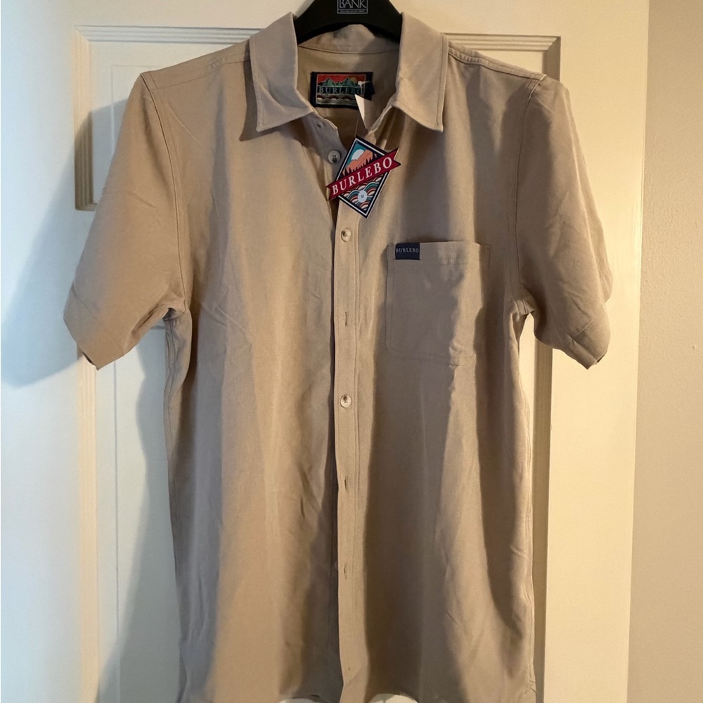 BURLEBO Men's Casual Beige Button Down Shirt